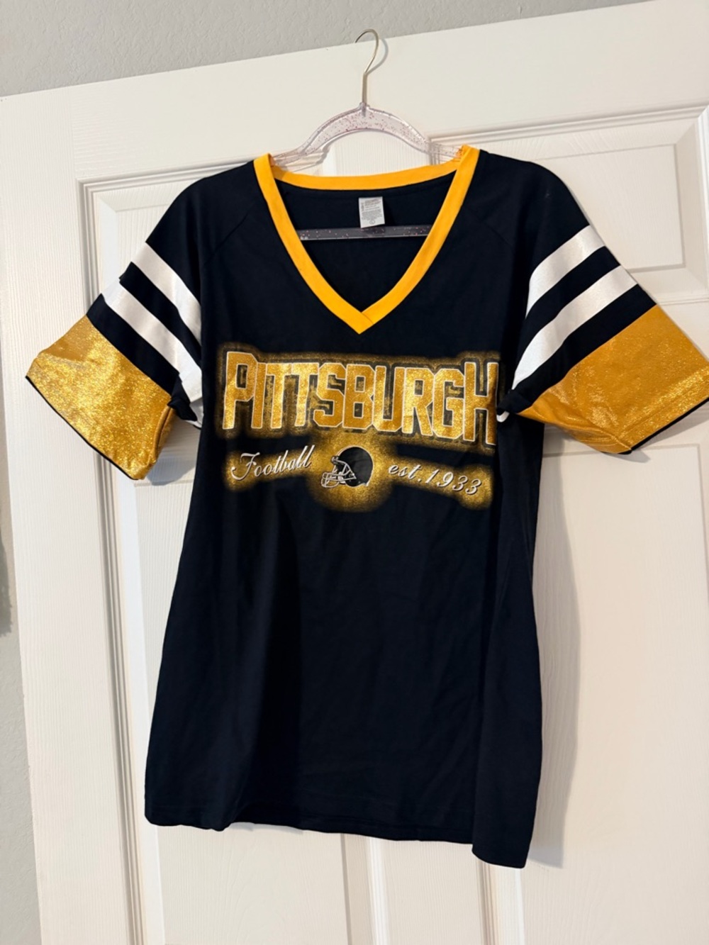 Women’s ' Pittsburgh Football V-Neck Tee in Black & Gold
